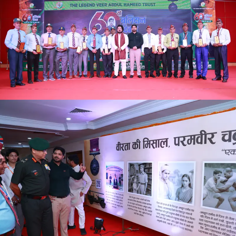 Centurion Foundation Chairman Hemant Dixit Sir and India’s No.1 Chief Defence Exam Mentor Shishir Dixit Sir honouring the 60th Balidan Diwas of Veer Abdul Hamid alongside senior Indian Army leadership.